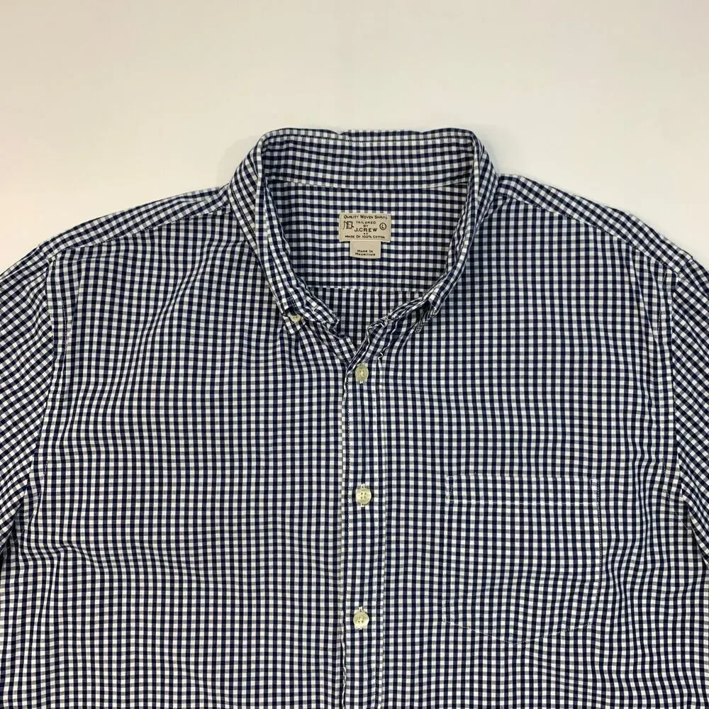 J Crew Shirt Mens Large Navy Gingham Check Button Down Woven Long Sleeve Cotton